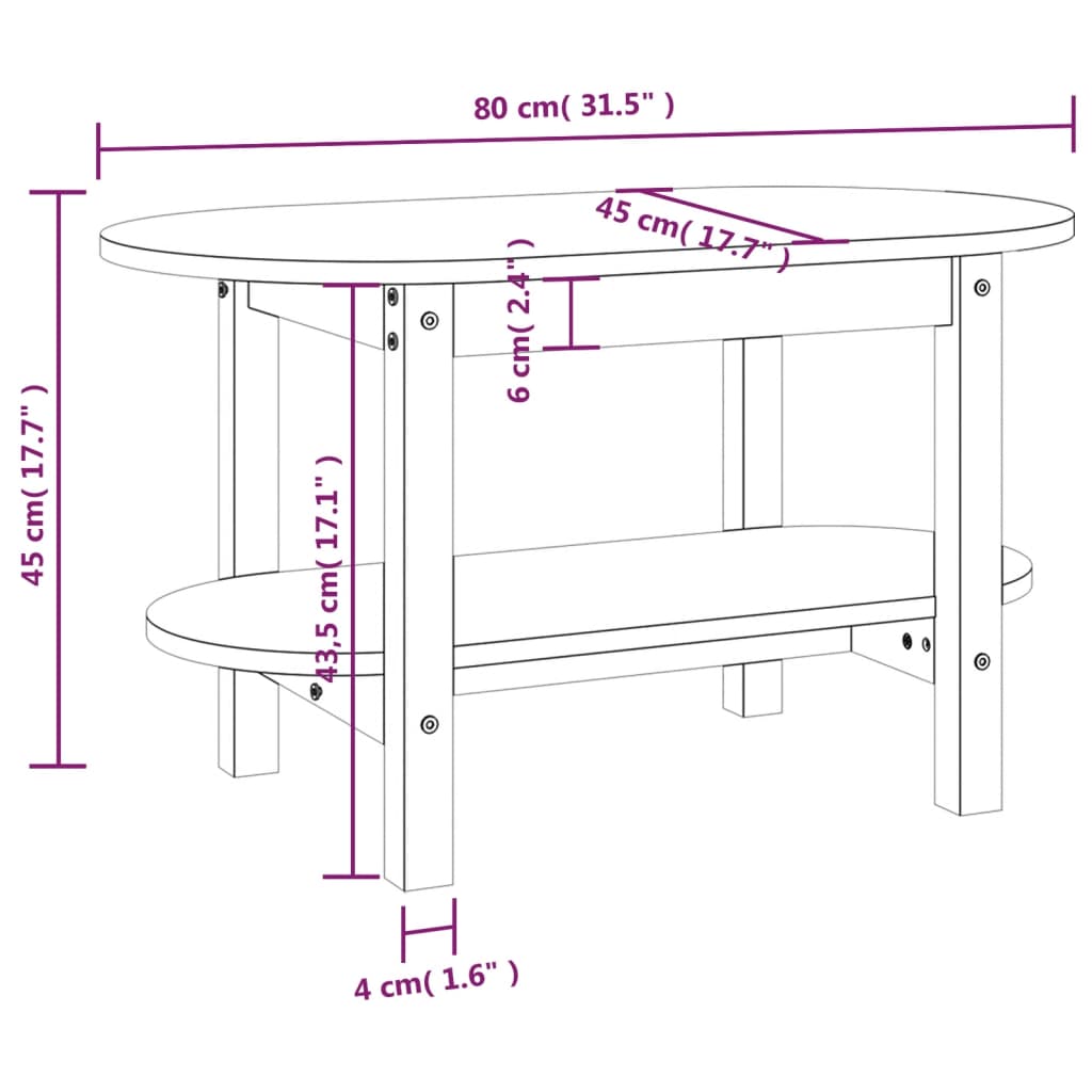 vidaXL Konferenčný stolík čierny 80x45x45 cm borovicový masív