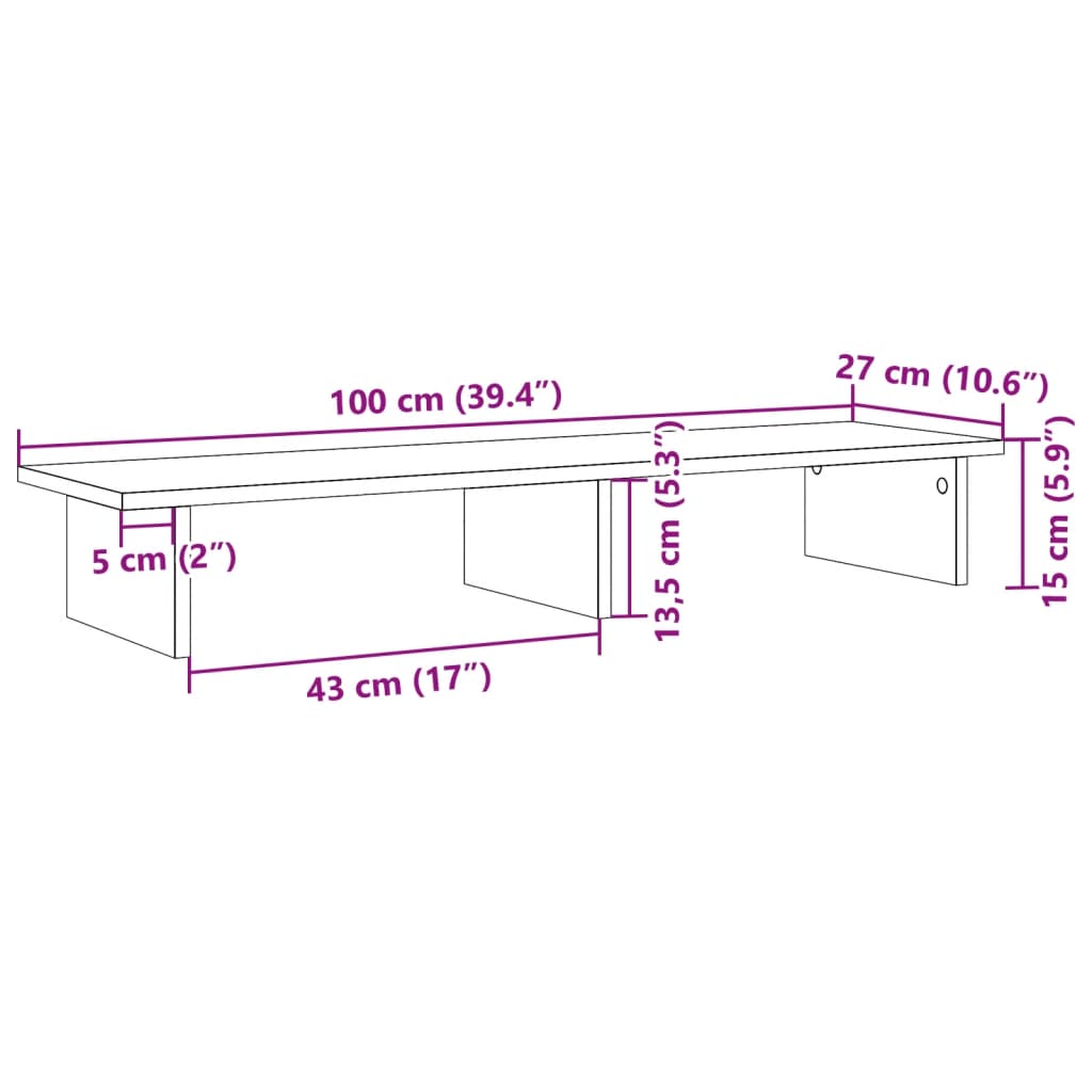 vidaXL Stojan na monitor biely 100x27x15 cm kompozitné drevo