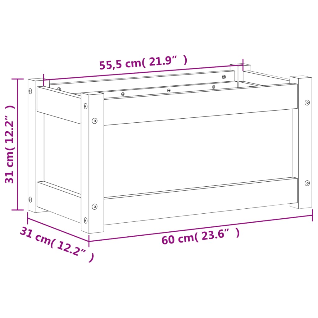 vidaXL Záhradný kvetináč 60x31x31 cm masívna borovica