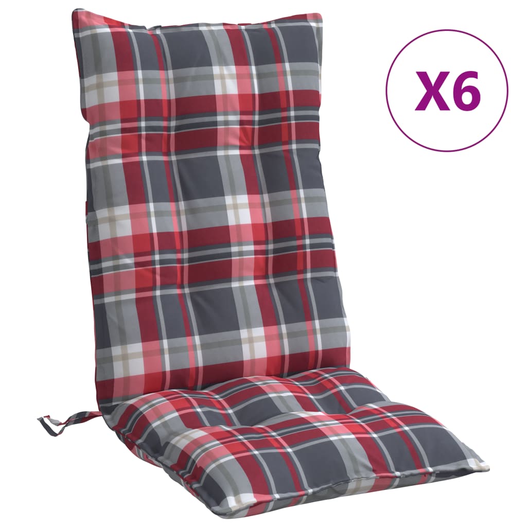 vidaXL Vankúše na stoličky s vysokým operadlom 6ks červené kocky látka