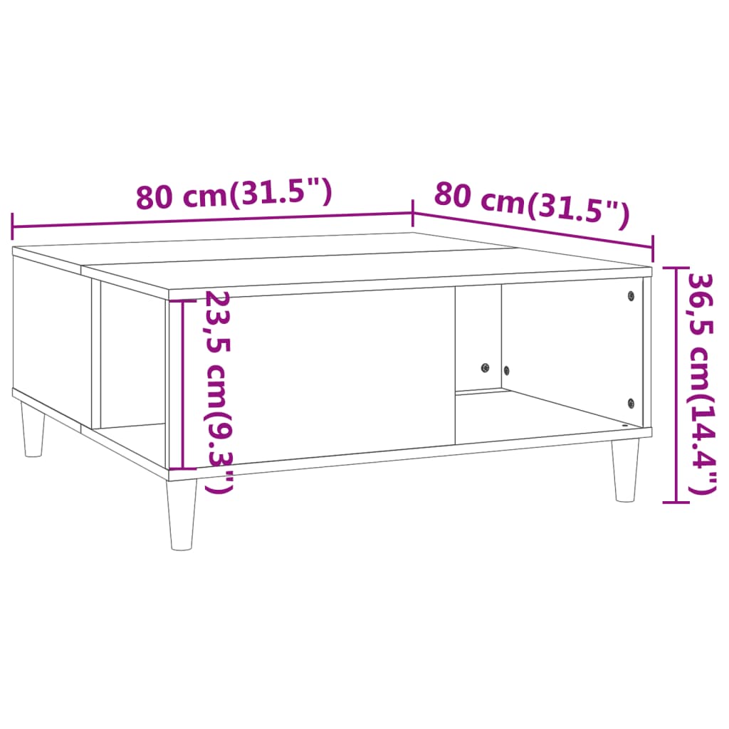 vidaXL Konferenčný stolík sivý dub sonoma 80x80x36,5 spracované drevo