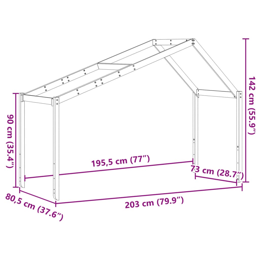 vidaXL Strecha na detskú posteľ voskovohnedá 203x80,5x142 cm borovica