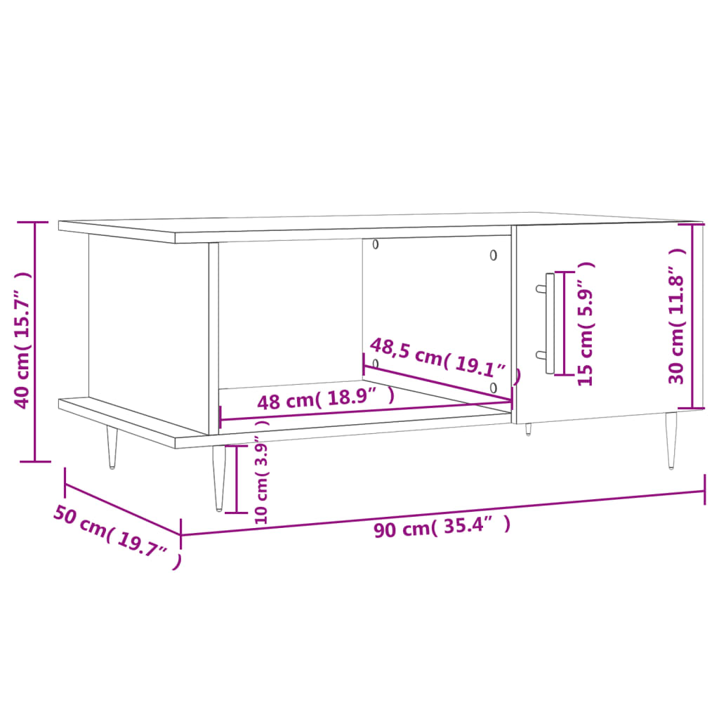 vidaXL Konferenčný stolík biely 90x50x40 cm kompozitné drevo