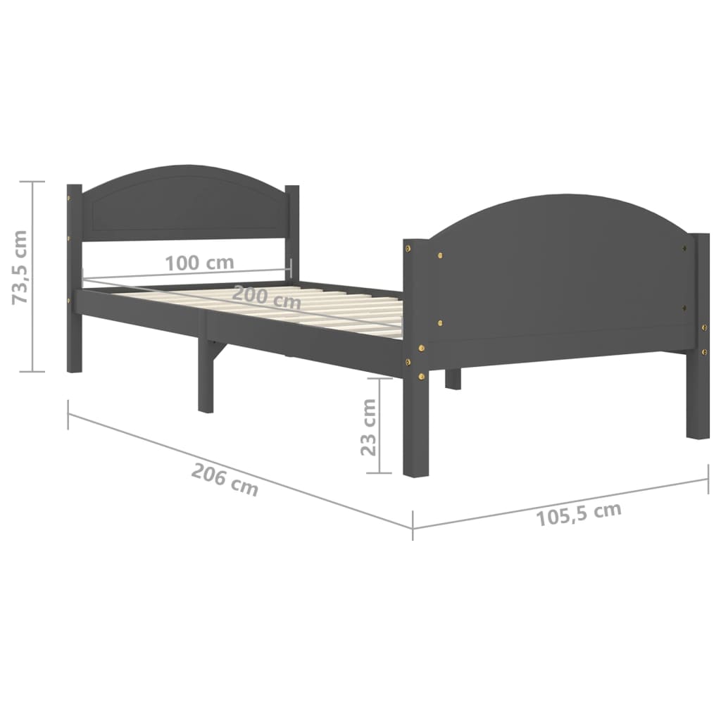 vidaXL Posteľný rám tmavosivý borovicový masív 100x200 cm