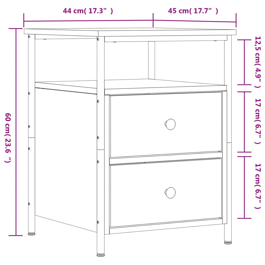 vidaXL Nočné stolíky 2 ks dymový dub 44x45x60 cm kompozitné drevo