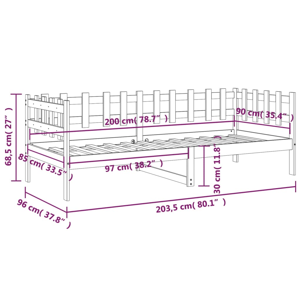 vidaXL Denná posteľ s matracom 90x200 cm masívna borovica