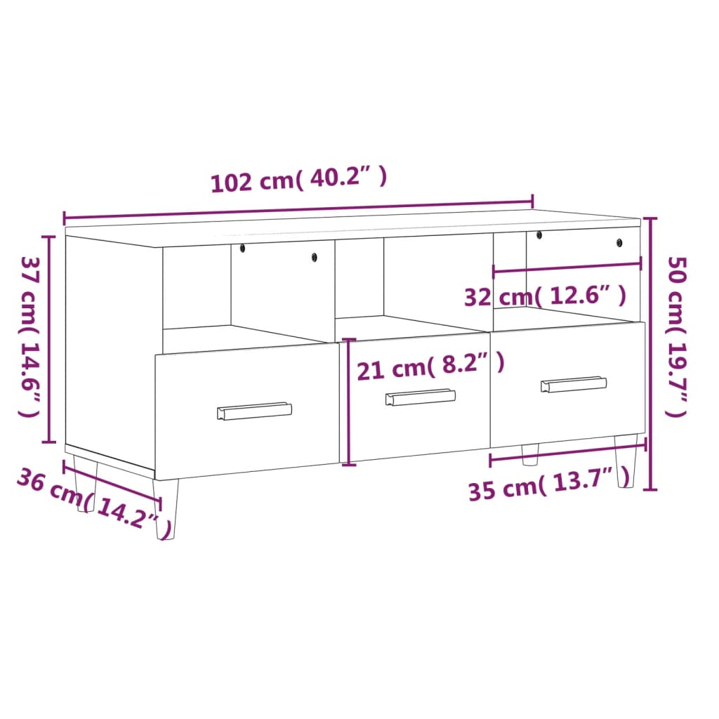 vidaXL TV skrinka dymový dub 102x36x50 cm spracované drevo