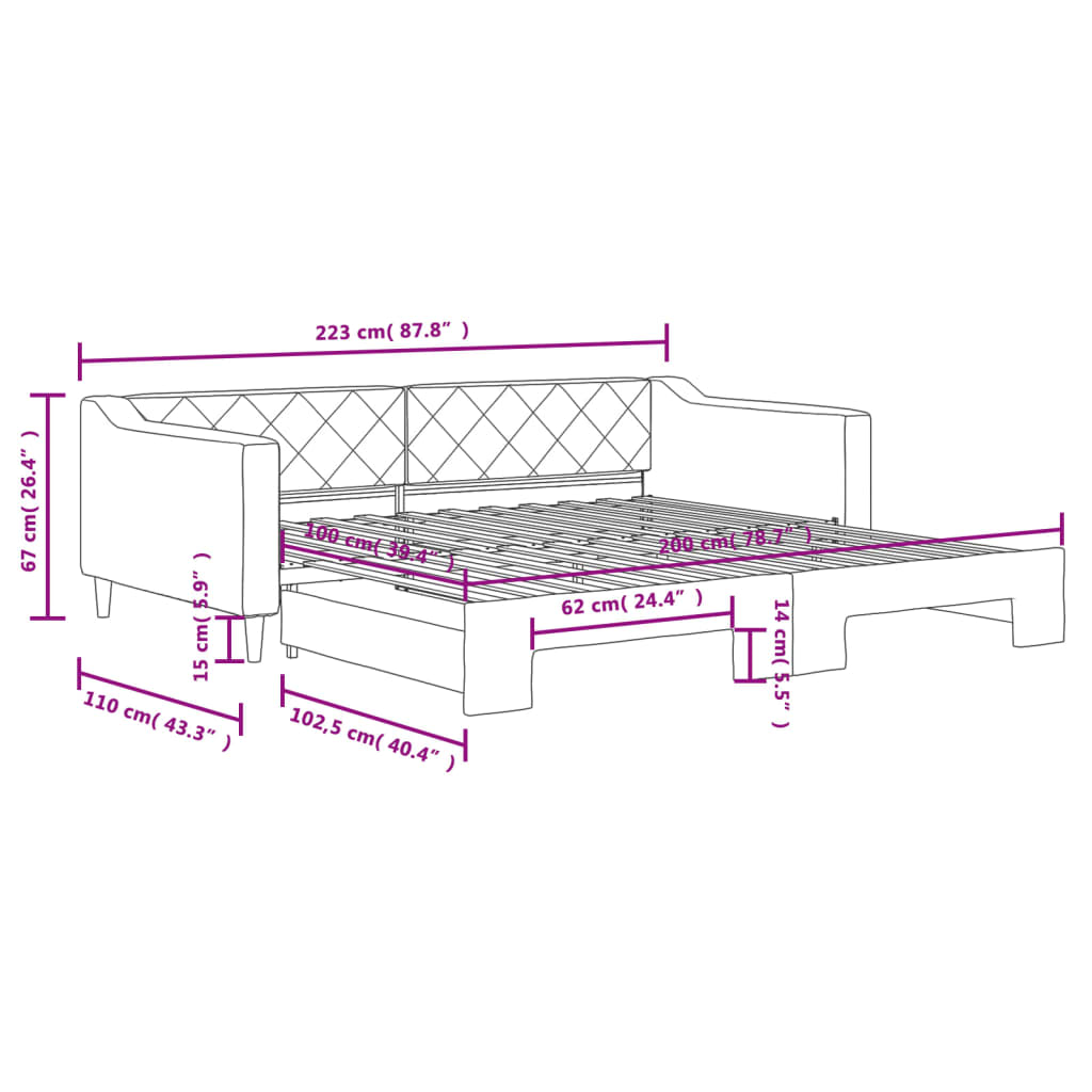 vidaXL Denná posteľ s rozkladacou posteľou krémová 100x200 cm látka