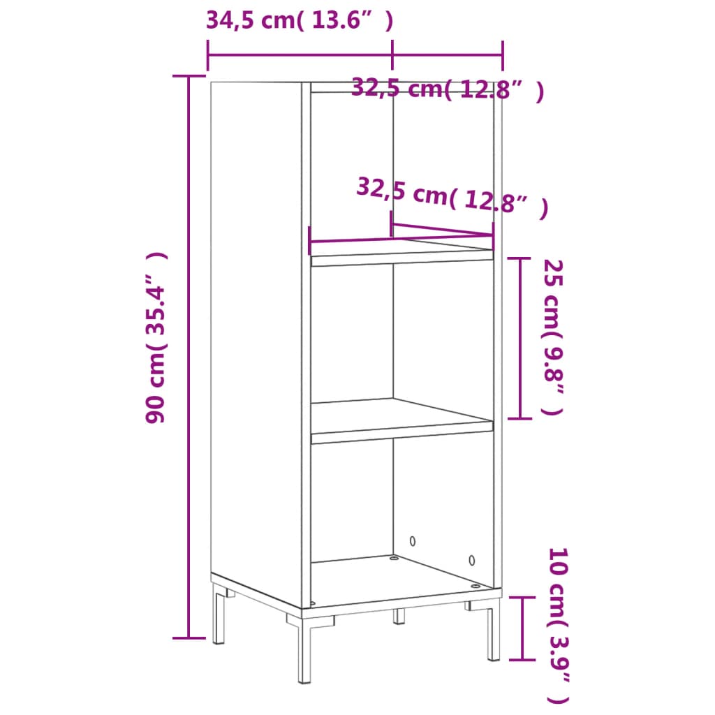 vidaXL Komoda biela 34,5x32,5x90 cm kompozitné drevo