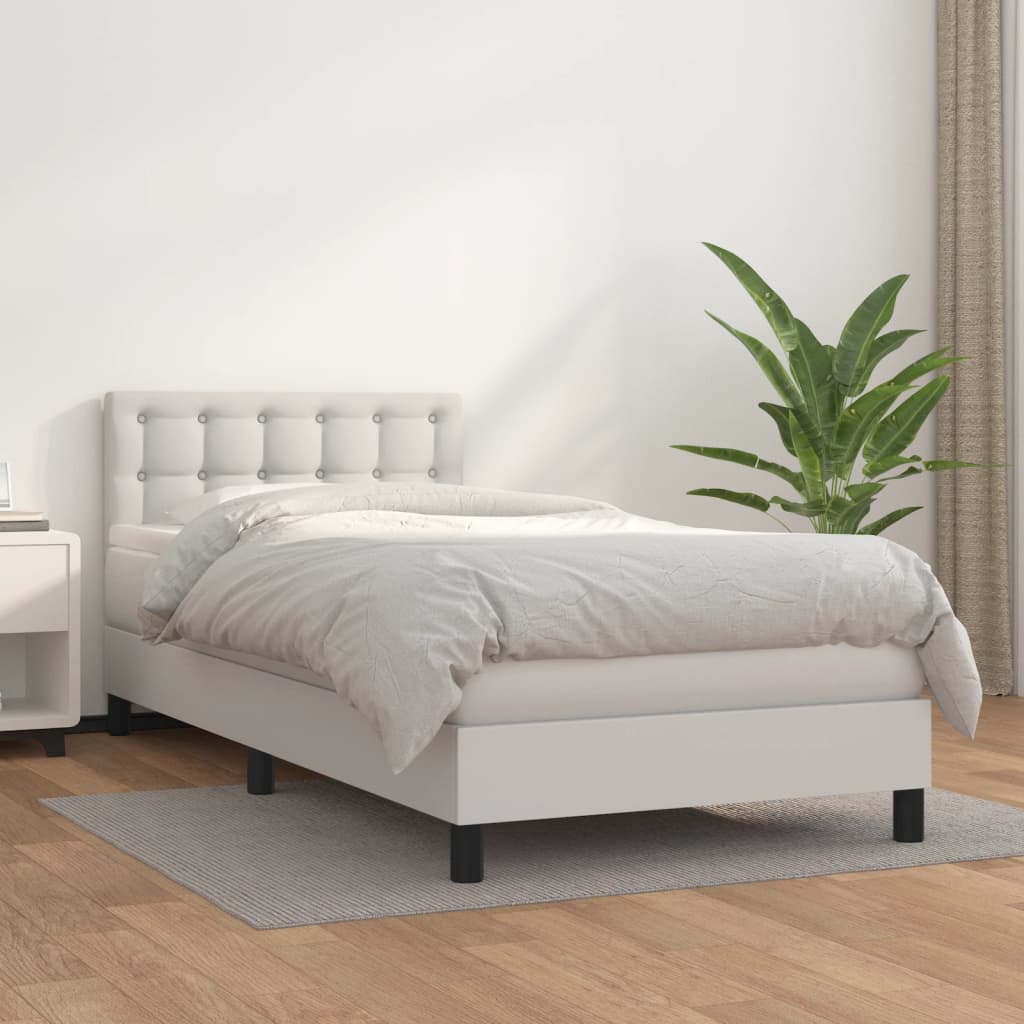 vidaXL Boxspring posteľ s matracom biela 90x200 cm umelá koža