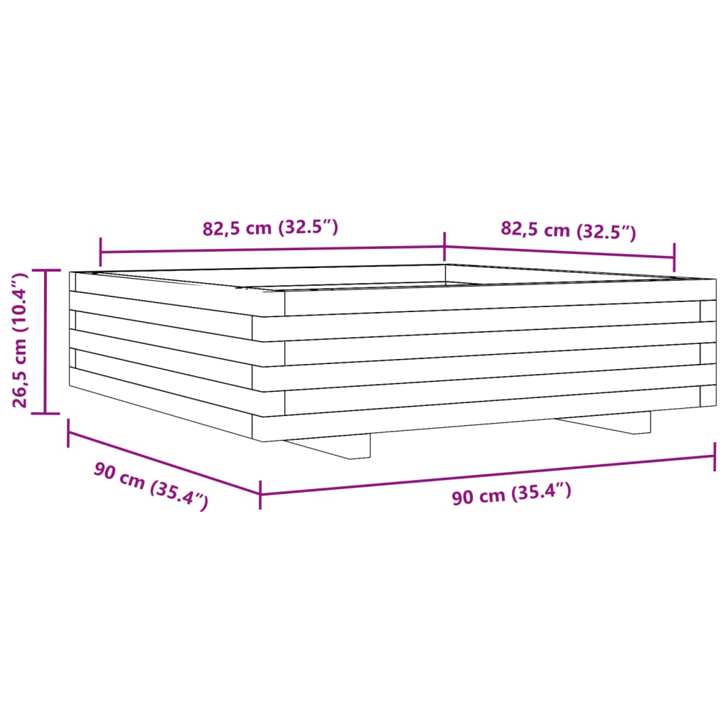 vidaXL Záhradný kvetináč biely 90x90x26,5 cm masívna borovica