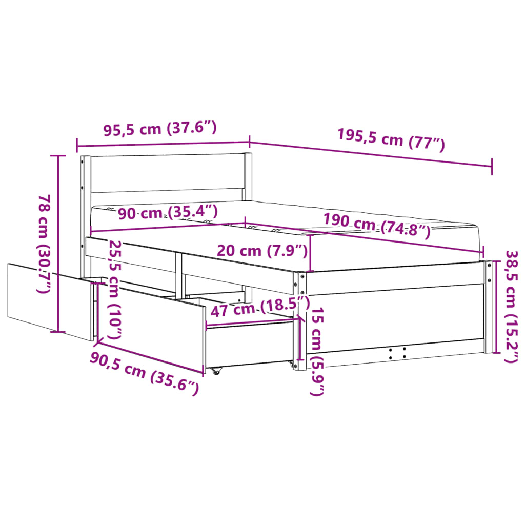 vidaXL Posteľ so zásuvkami a matracom 90x190 cm masívna borovica