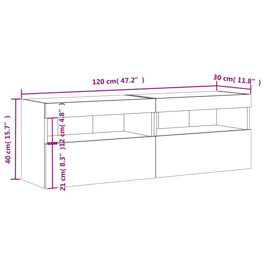 vidaXL TV nástenné skrinky s LED svetlami 2 ks čierne 60x30x40 cm