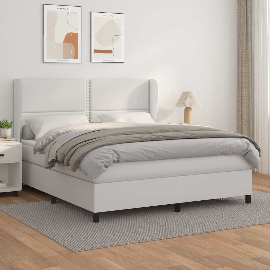 vidaXL Boxspring posteľ s matracom biela 160x200 cm umelá koža