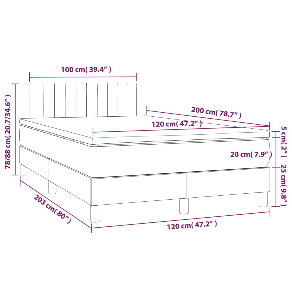 vidaXL Posteľ boxsping s matracom a LED sivohnedá 120x200 cm látka