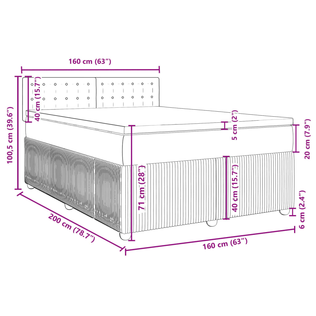 vidaXL Posteľný rám boxsping s matracom modrý 160x200 cm zamat