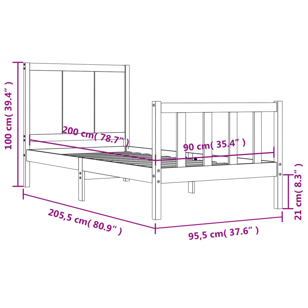 vidaXL Posteľ bez matraca 90x200 cm masívna borovica