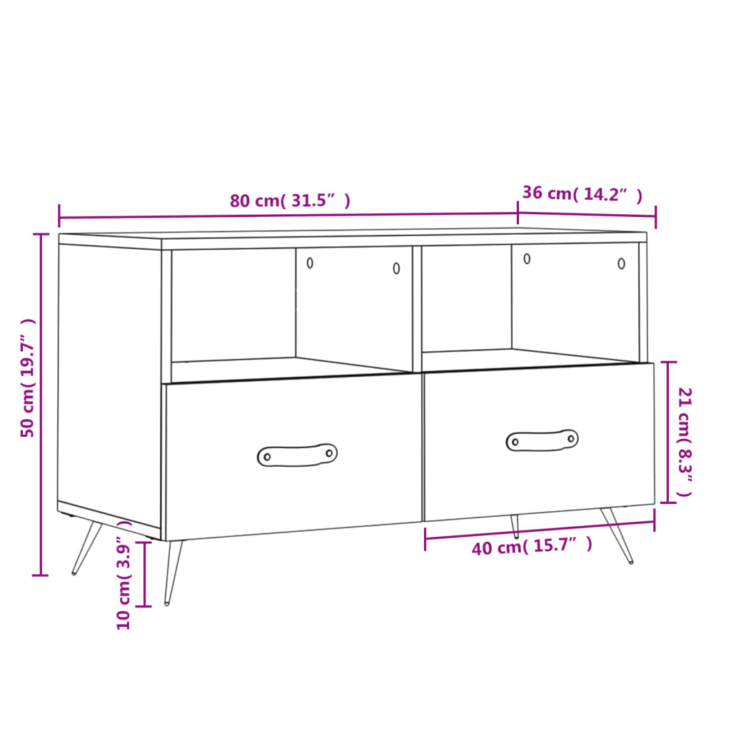 vidaXL TV skrinka dymový dub 80x36x50 cm spracované drevo