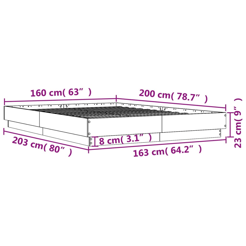 vidaXL Posteľný rám betónový sivý 160x200 cm kompozitné drevo