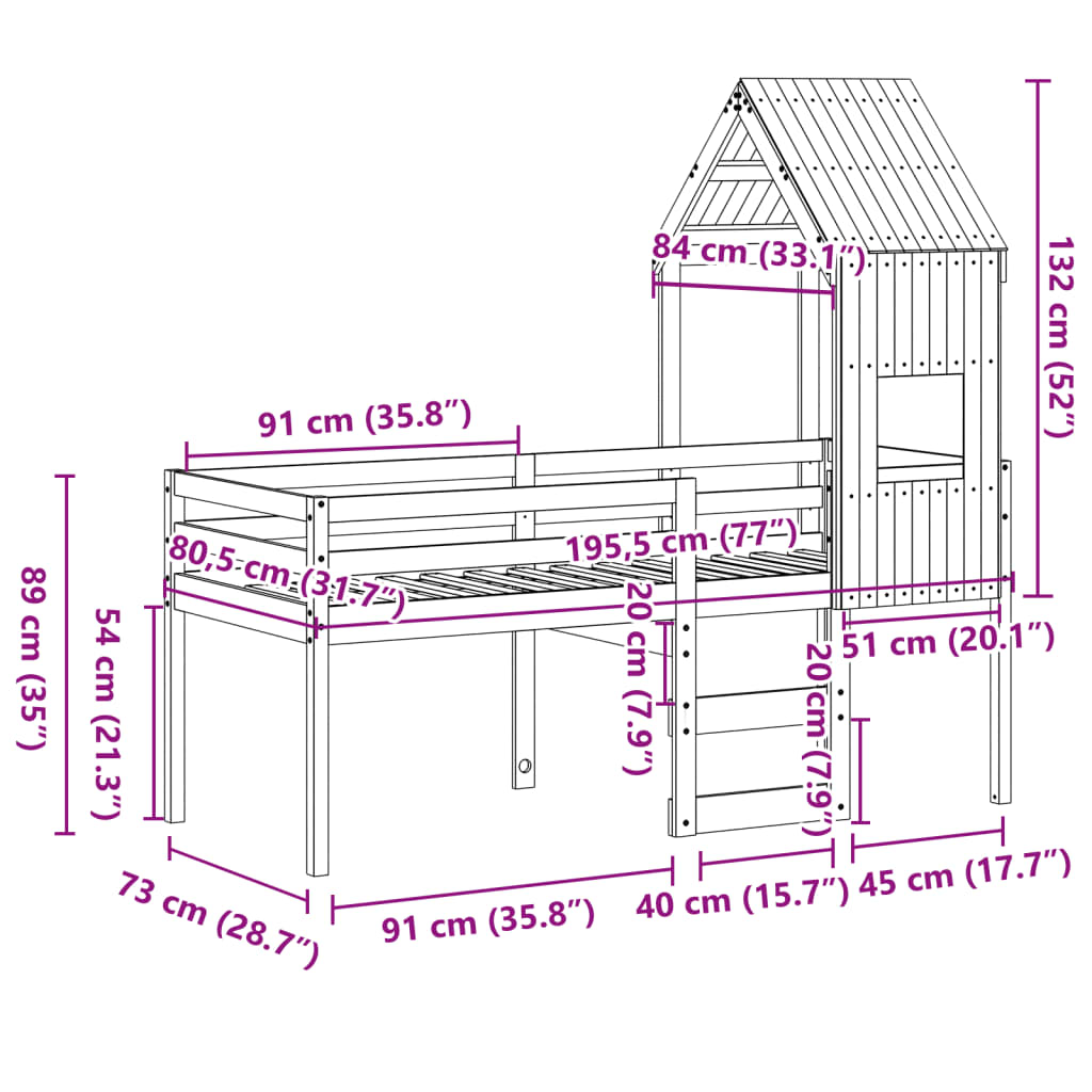 vidaXL Vysoká posteľ so strechou 75x190 cm borovicový masív