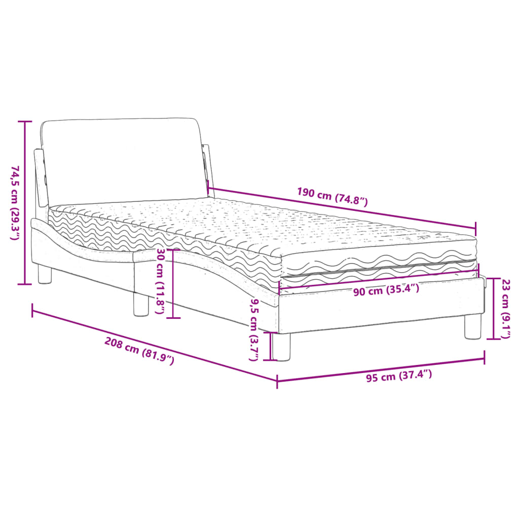 vidaXL Posteľ s matracom biela 90x190 cm umelá koža