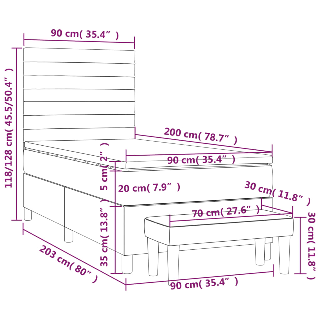 vidaXL Posteľný rám boxsping s matracom bledosivý 90x200 cm látka