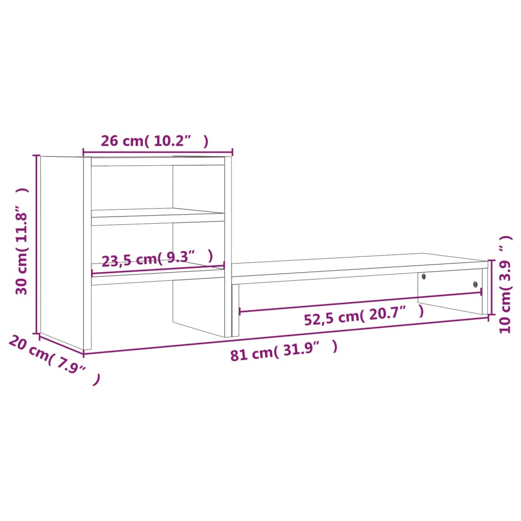 vidaXL Stojan na monitor medovo-hnedý 81x20x30 cm masívna borovica