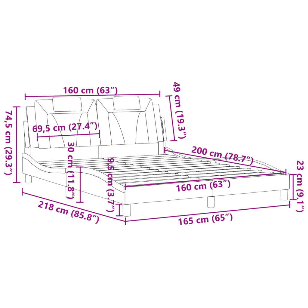 vidaXL Posteľný rám s čelom biely 160x200 cm umelá koža