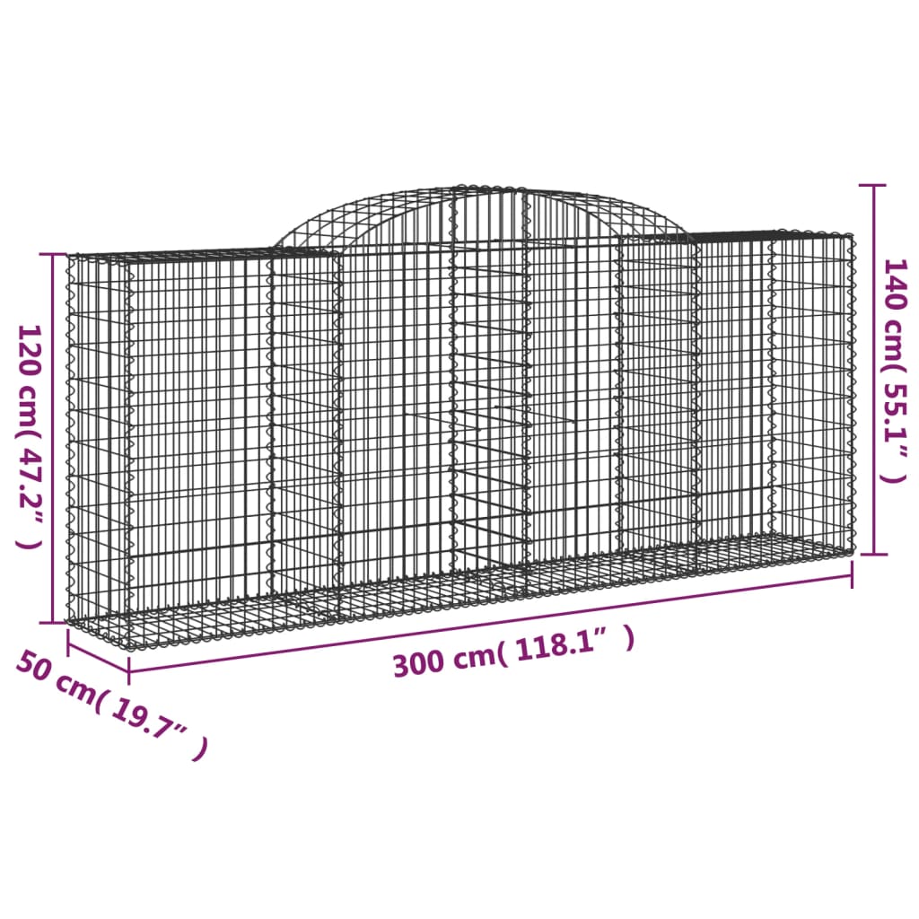 vidaXL Oblúkové gabionové koše 2 ks 300x50x120/140 cm pozink. železo