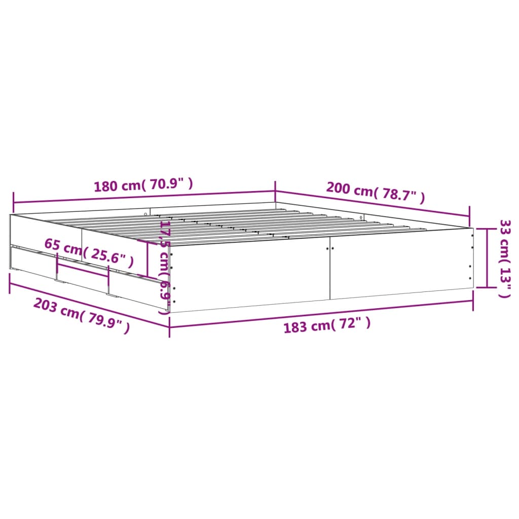 vidaXL Posteľný rám so zásuvkami dub sonoma 180x200cm kompozitné drevo