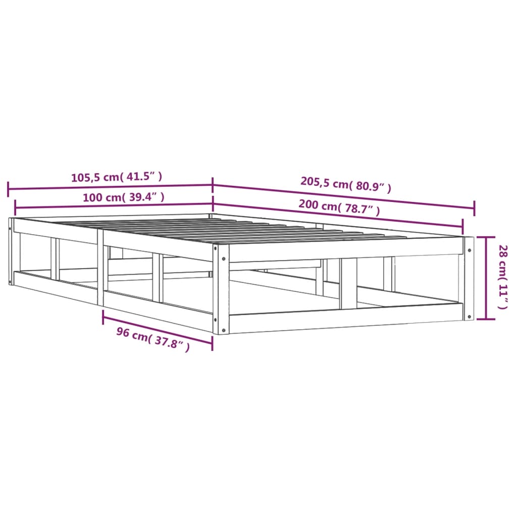 vidaXL Posteľný rám medový 100x200 cm masívne drevo