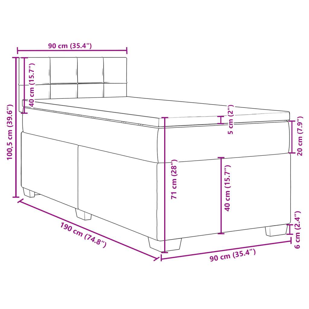 vidaXL Posteľný rám boxspring s matracom sivohnedý 90x190 cm látka