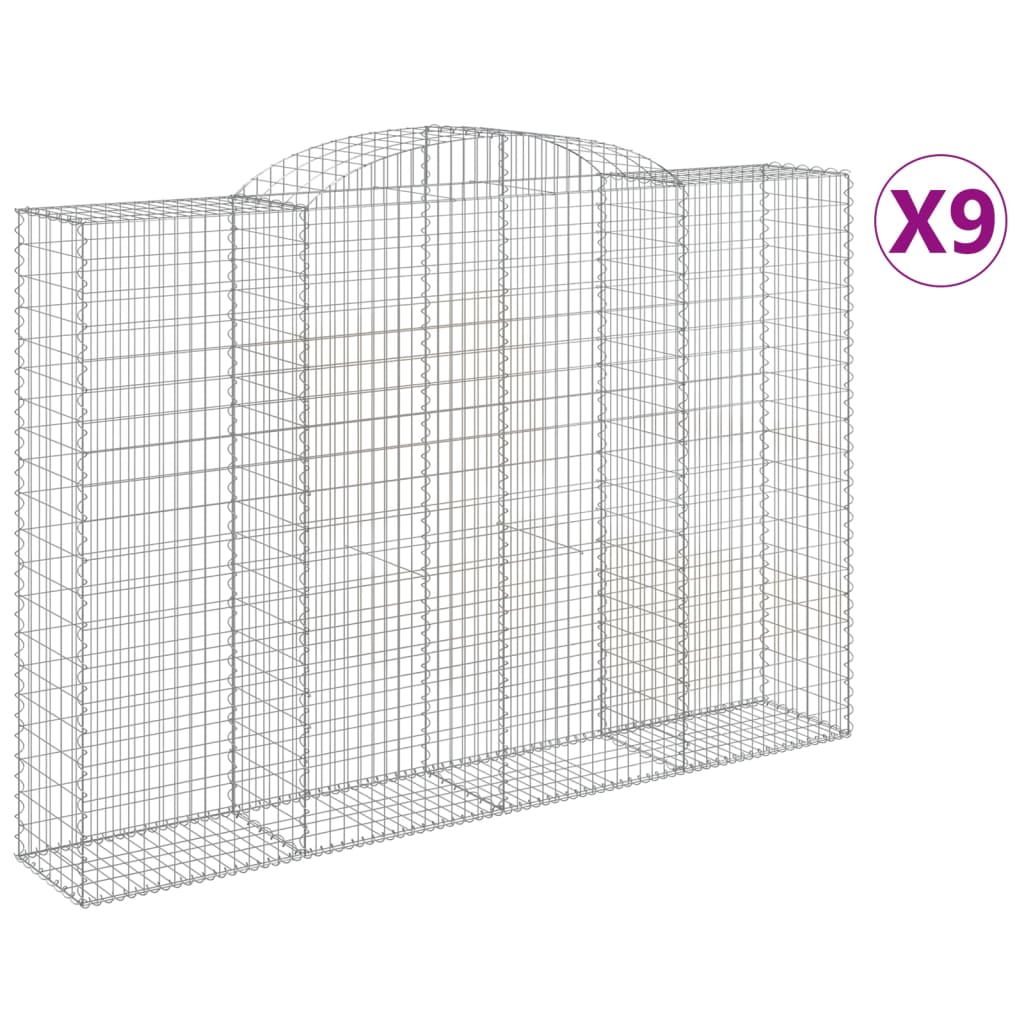 vidaXL Oblúkové gabionové koše 9ks 300x30x200/220cm pozinkované železo