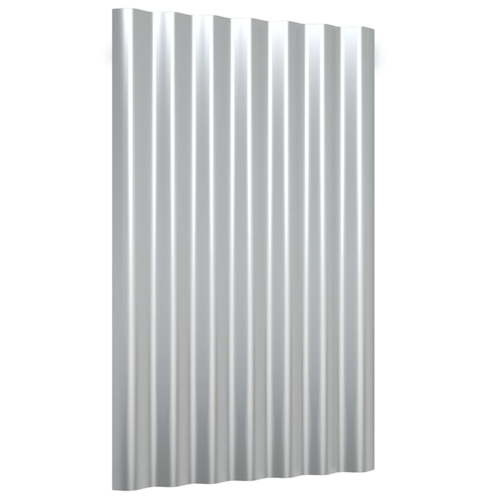 vidaXL Strešné panely 12 ks práškovaná oceľ strieborné 60x36 cm