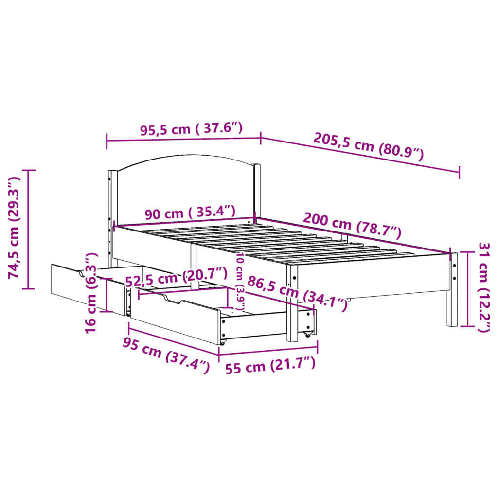 vidaXL Posteľ bez matraca biely 150x200 cm masívna borovica