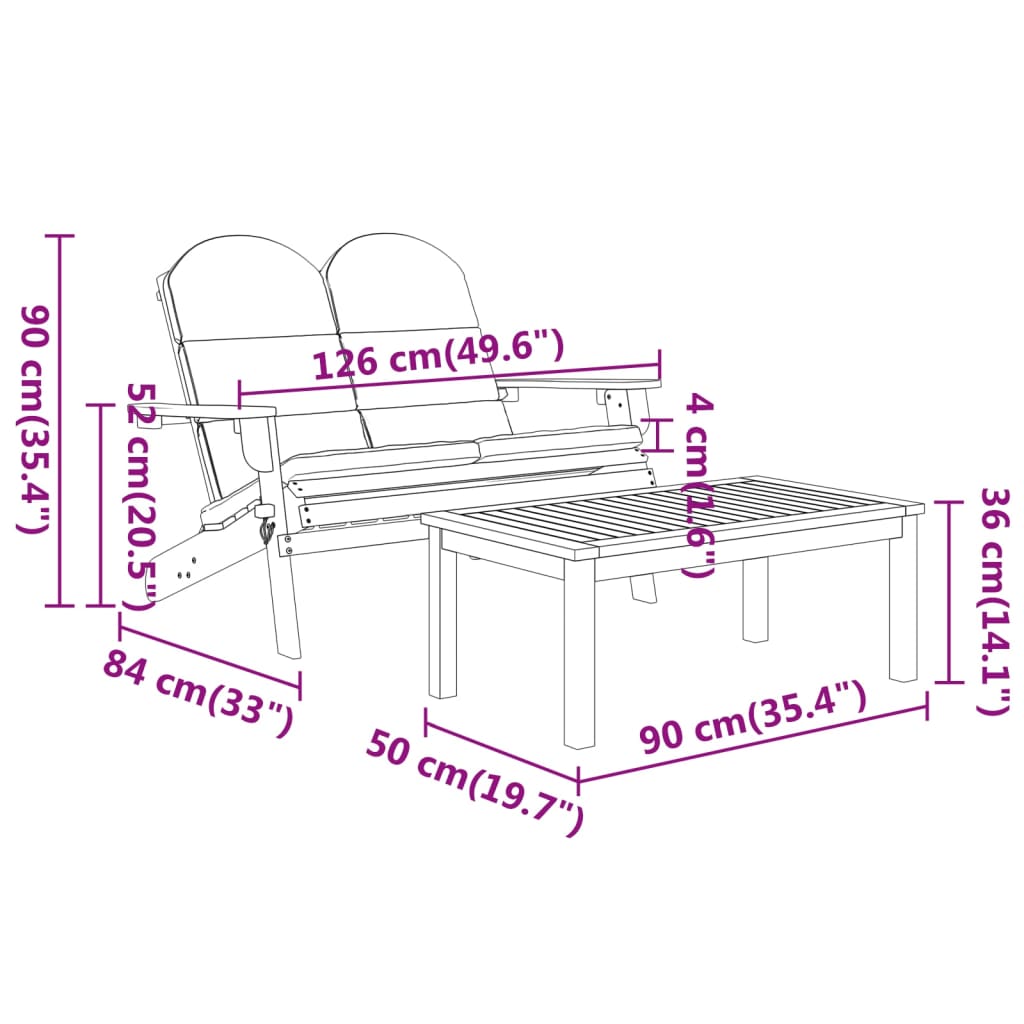 vidaXL 3-dielna záhradná sedacia súprava Adirondack akáciový masív