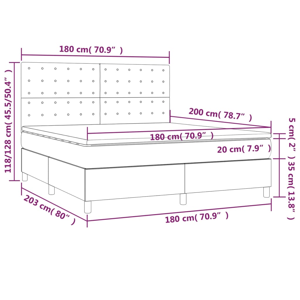 vidaXL Boxspring posteľ s matracom a LED biela 180x200 cm umelá koža