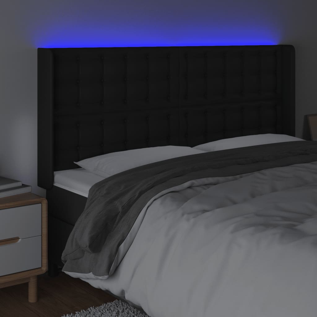 vidaXL Čelo postele s LED čierne 203x16x118/128 cm umelá koža