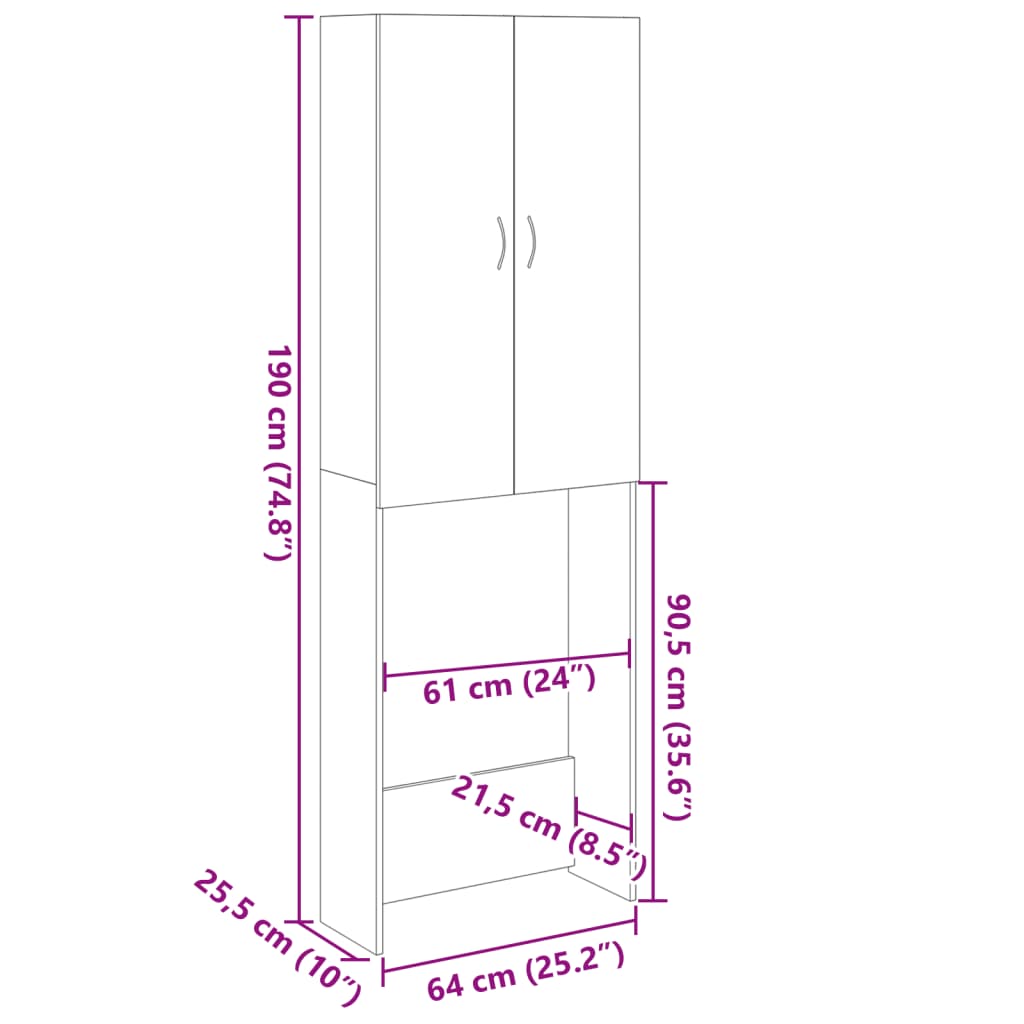 vidaXL Skrinka na práčku, dub sonoma 64x25,5x190 cm