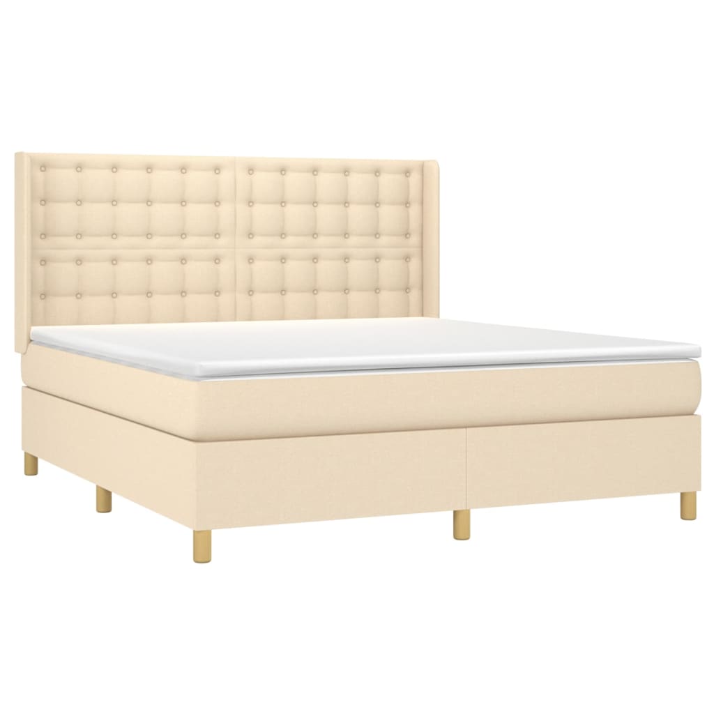 vidaXL Posteľný rám boxspring s matracom krémový 160x200 cm látka