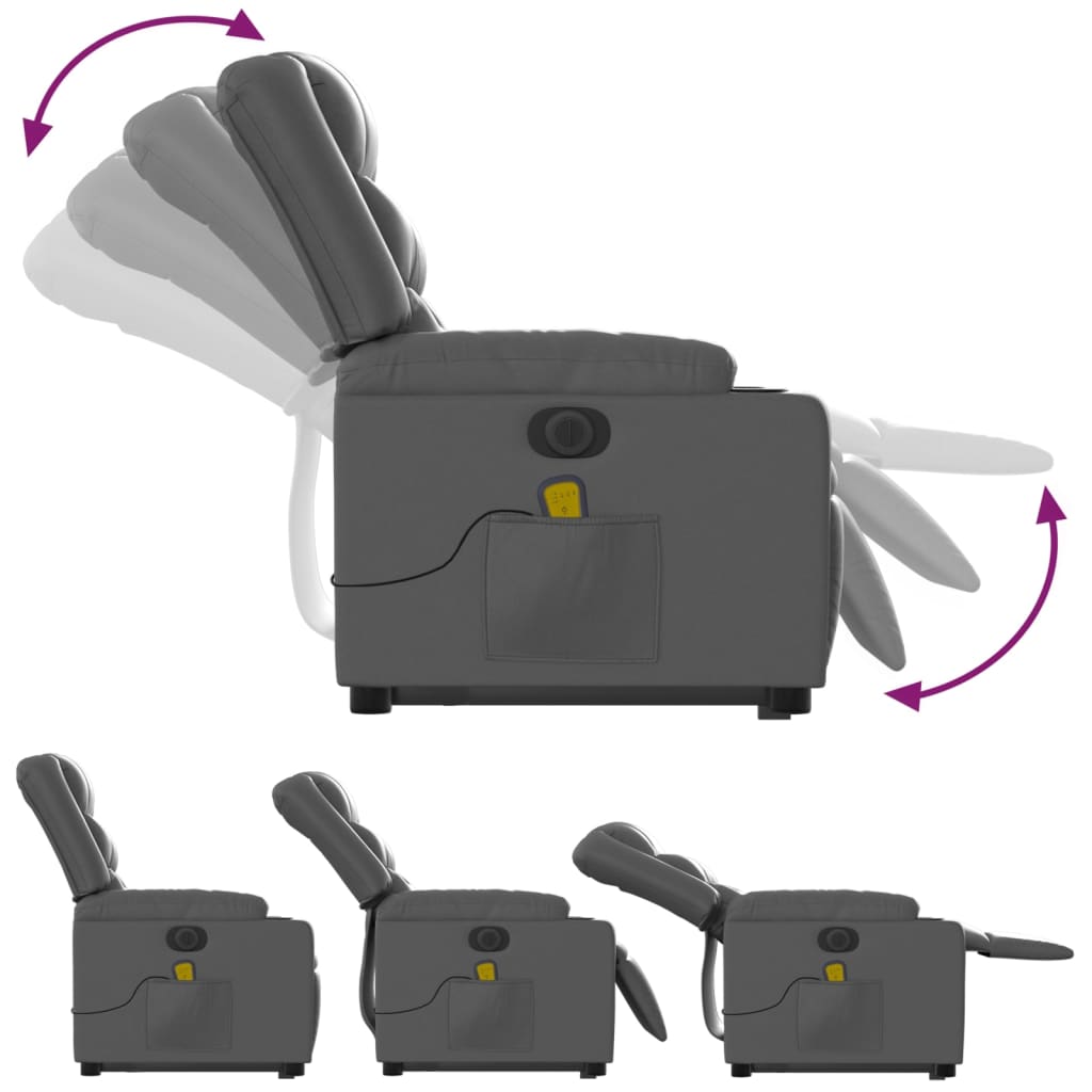 vidaXL Elektrické zdvíhacie masážne sklápacie kreslo sivé umelá koža