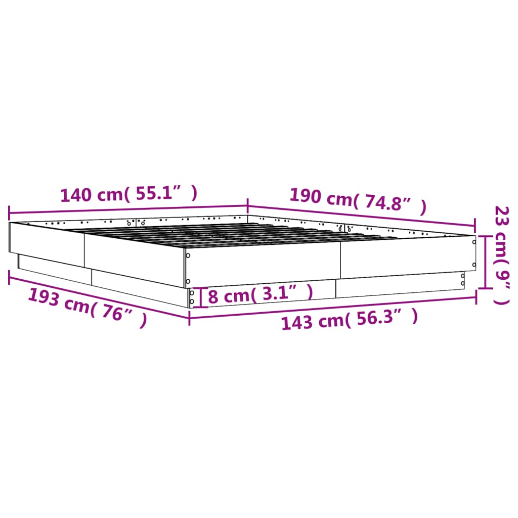 vidaXL Posteľný rám dymový dub 140x190 cm borovicový masív