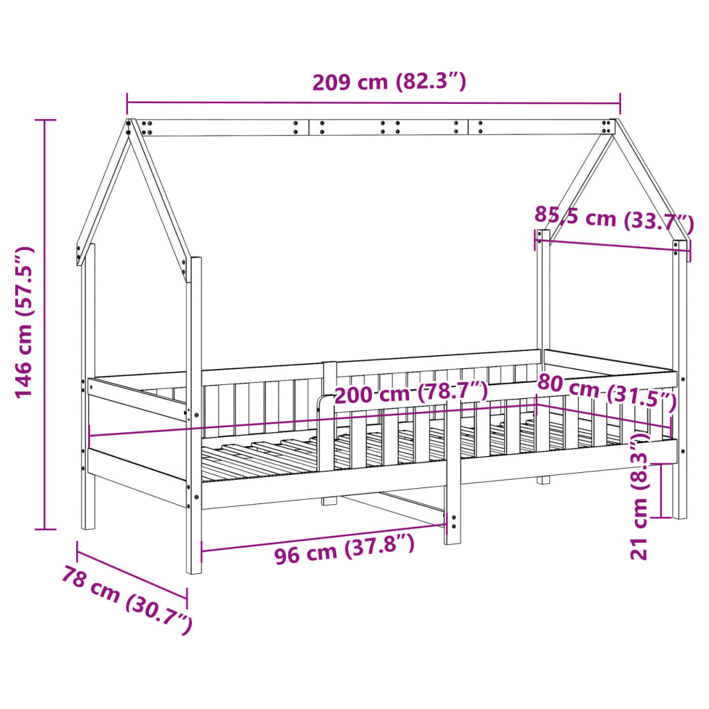 vidaXL Rám detskej postele domček biely 80x200 cm masívna borovica