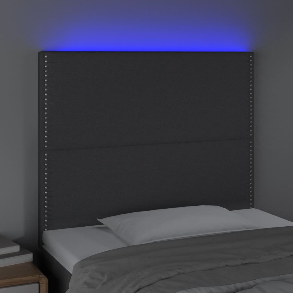 vidaXL Čelo postele s LED tmavosivé 90x5x118/128 cm látka