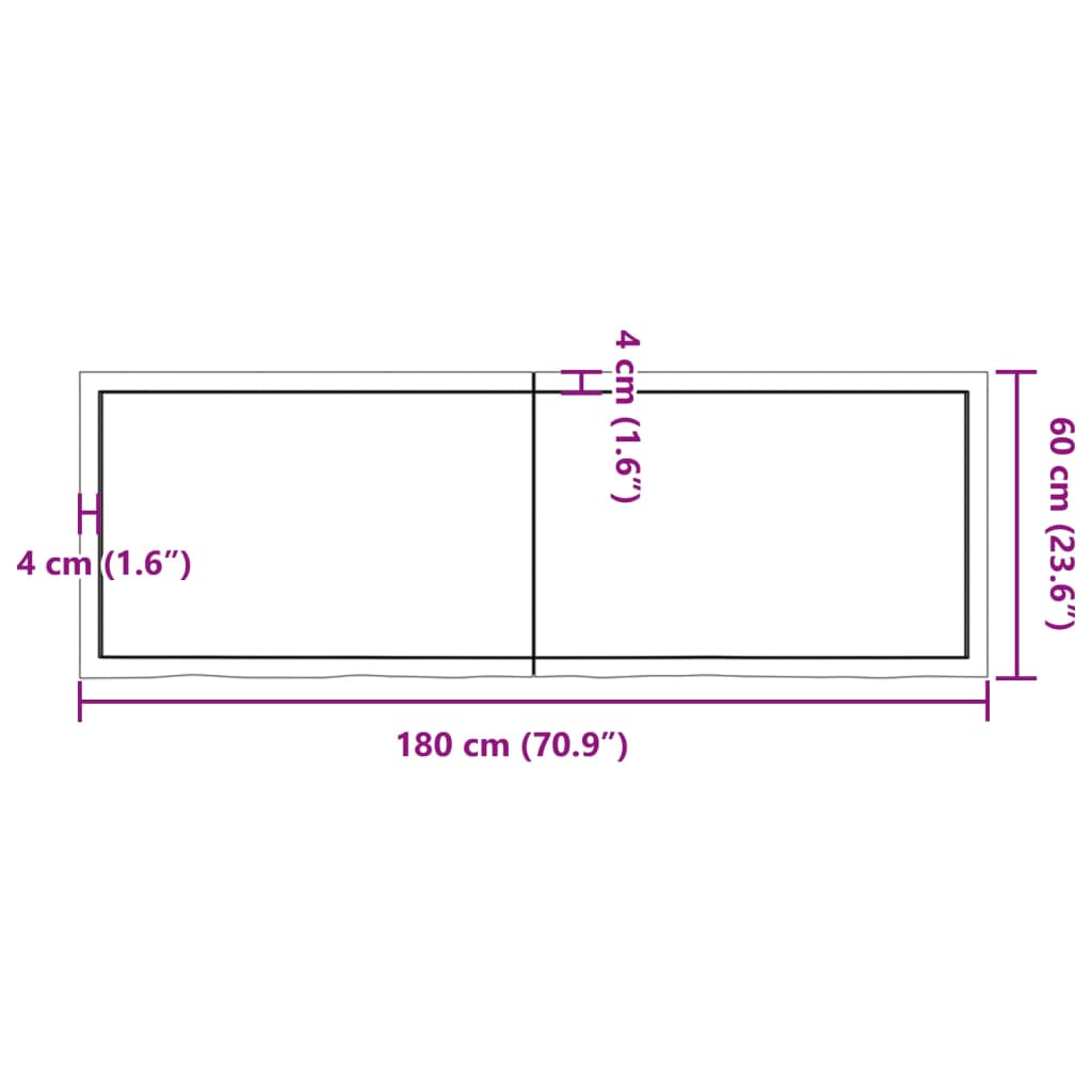 vidaXL Stolová doska 180x60x(2-4) cm neošetrený dubový masív