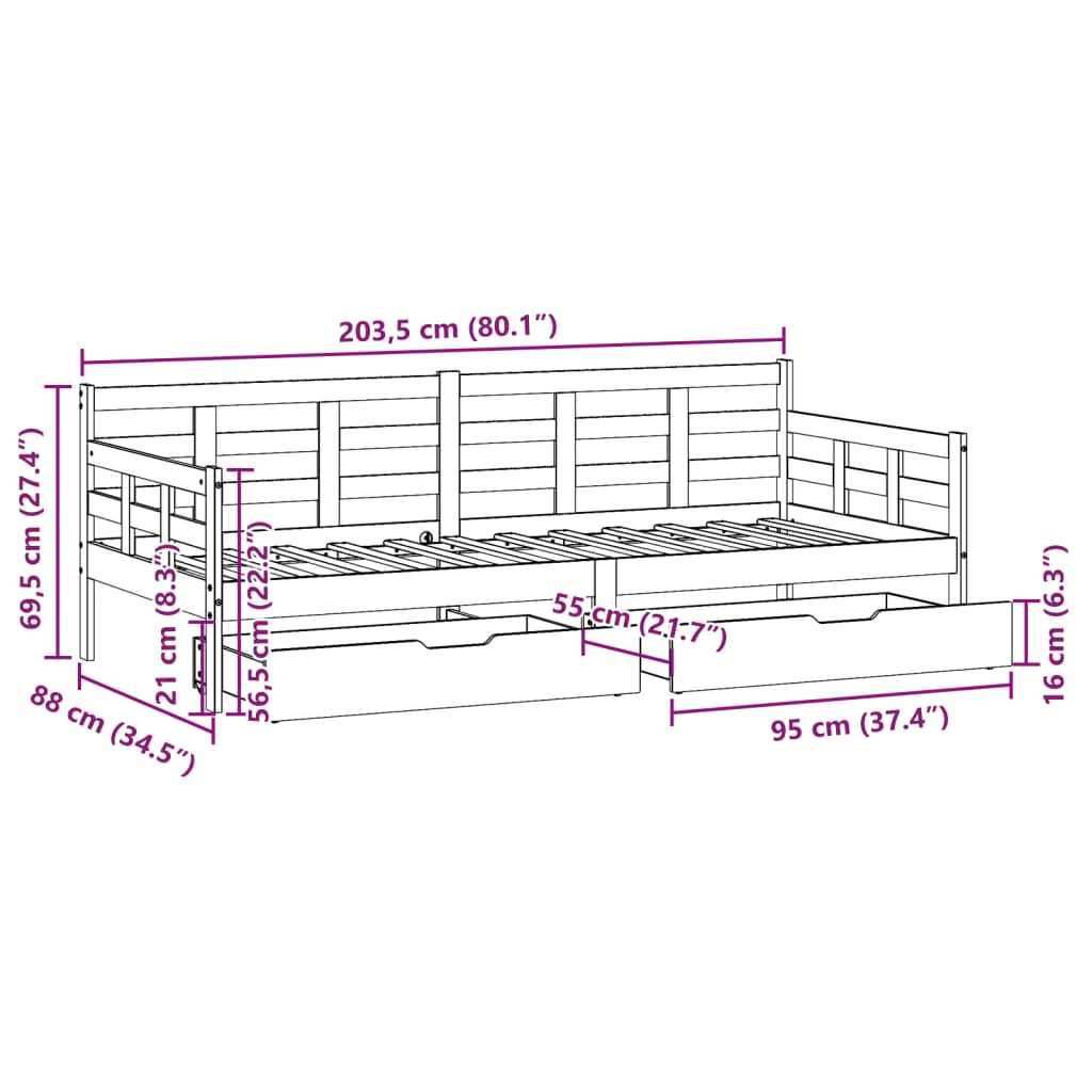 vidaXL Denná posteľ zásuvky biela 80x200 cm masívna borovica