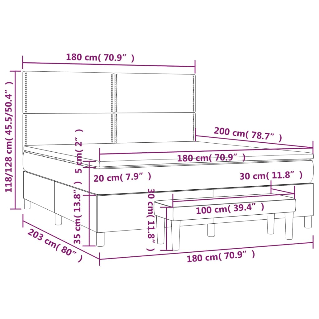 vidaXL Posteľný rám boxspring s matracom čierny 180x200 cm látka