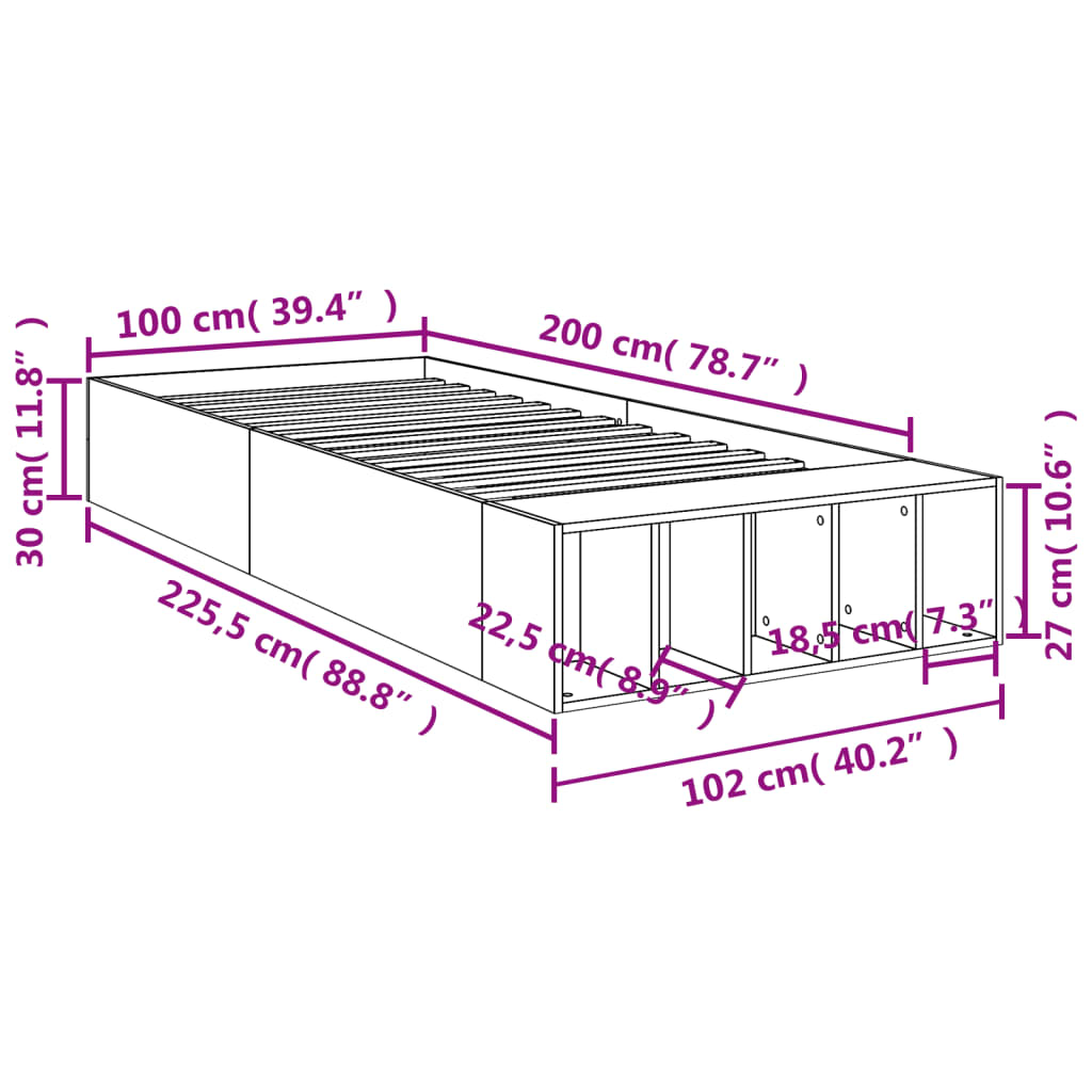 vidaXL Posteľný rám dymový dub 100x200 cm borovicový masív