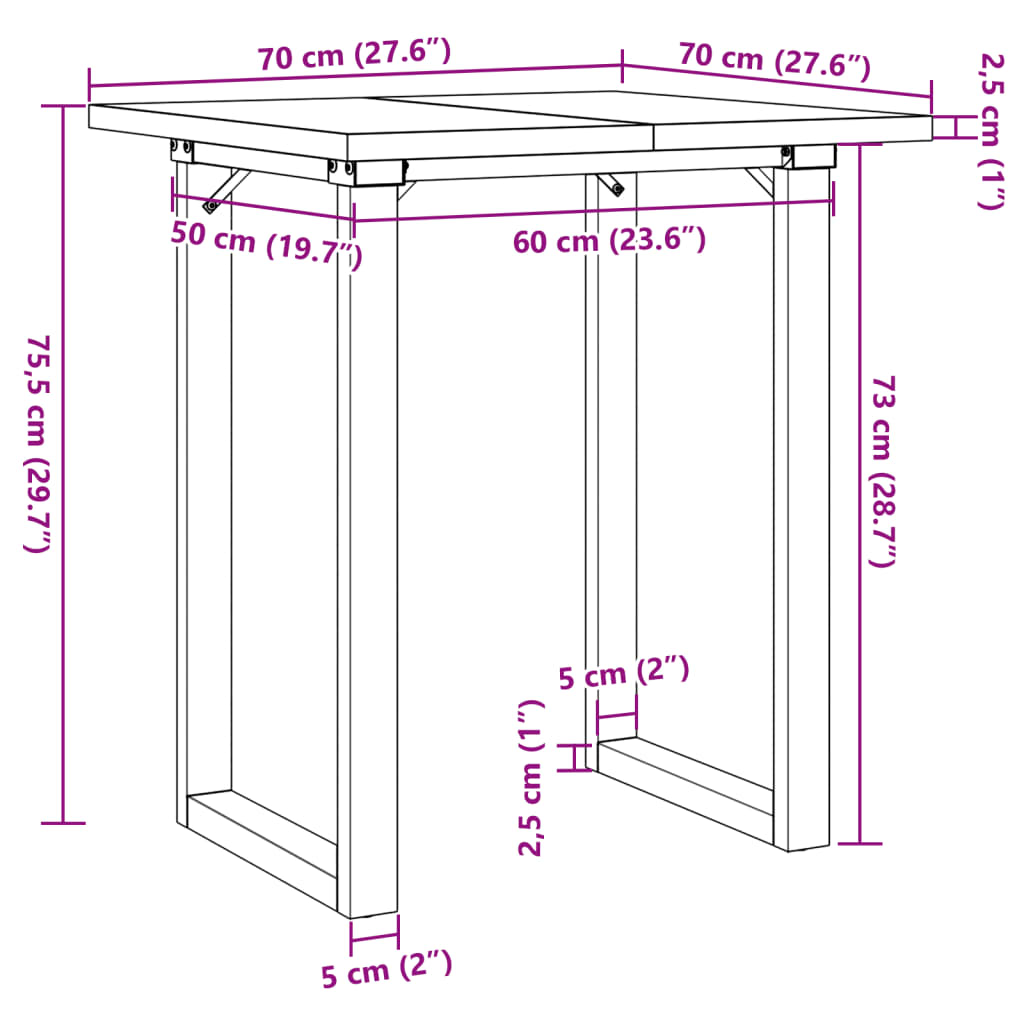 vidaXL Jedálenský stolík v tvare O 70x70x75,5 cm borovica a liatina