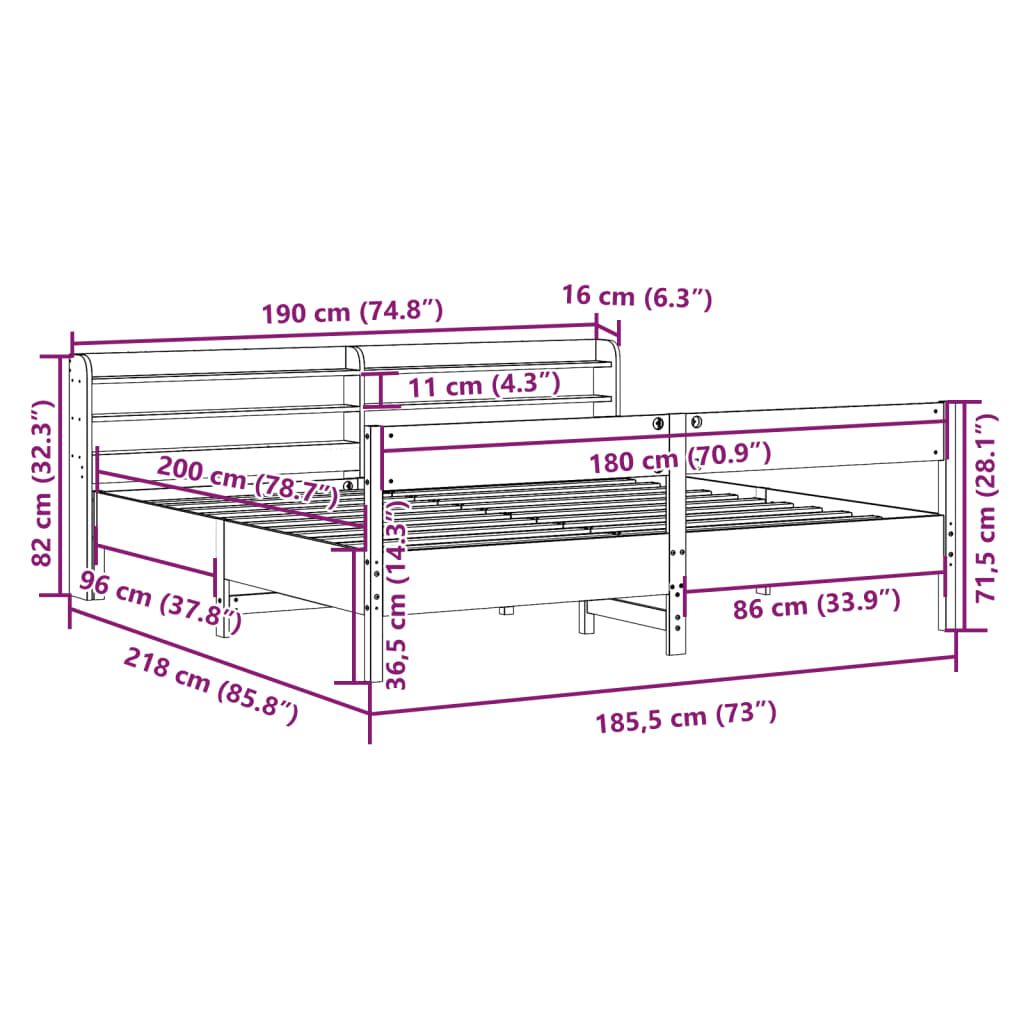 vidaXL Posteľ bez matraca biela 180x200 cm masívna borovica